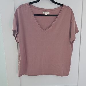 Madewell Mauve V-Neck Short Sleeve Top Size M